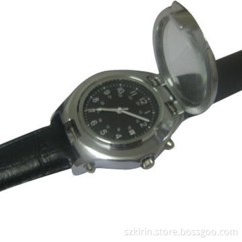 PU leather strap stainless steel back cover and buckle watches with magnifying glass